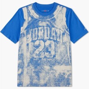 NWT Jordan Boys Kids Blue MVP Trompe L’Oeil T-Shirt Size S 8-10 Years